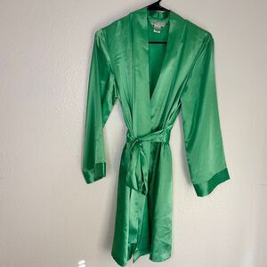 Vintage Morgan Taylor Satin Robe Spring Green Sz S Attached Belt Midi